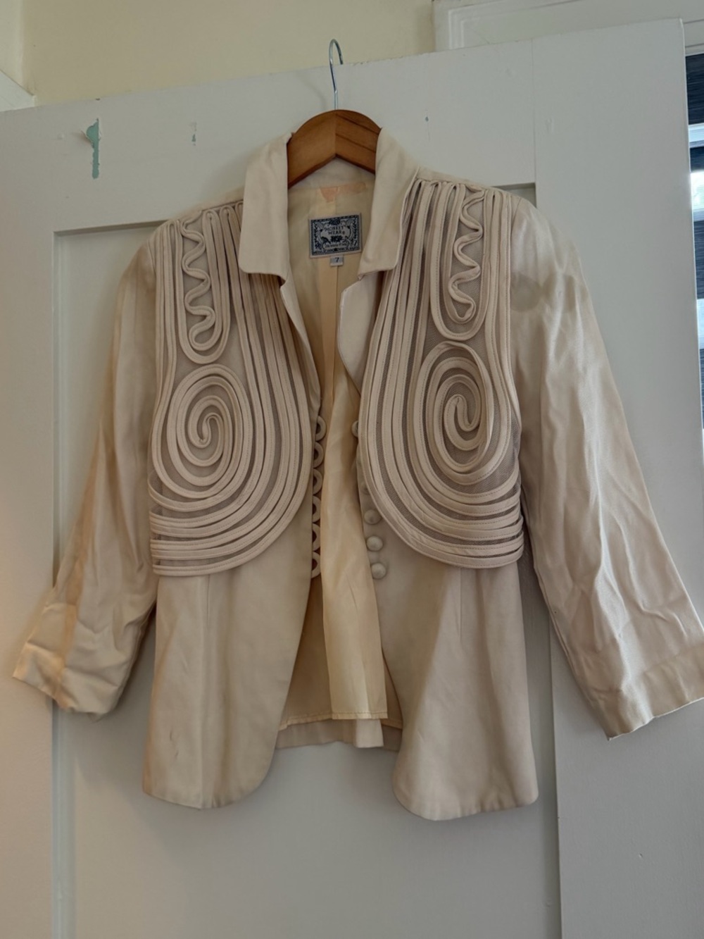 Vintage Cream Monkey Wear Decorative-Trim Women's Blazer Jacket
